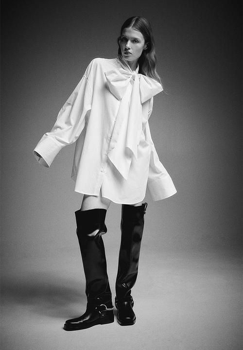 H&M - Oversized tie-neck shirt - white