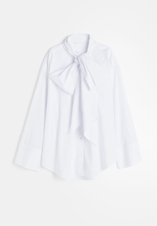 H&M - Oversized tie-neck shirt - white