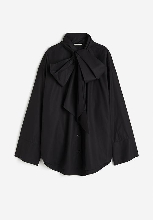 H&M - Oversized tie-neck shirt - black