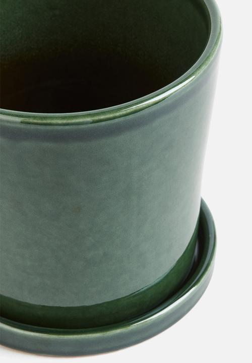 H&M - Plant pot and saucer - green