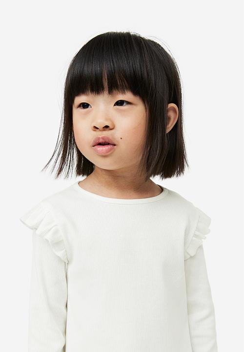 H&M - Flounce-trimmed ribbed top - white