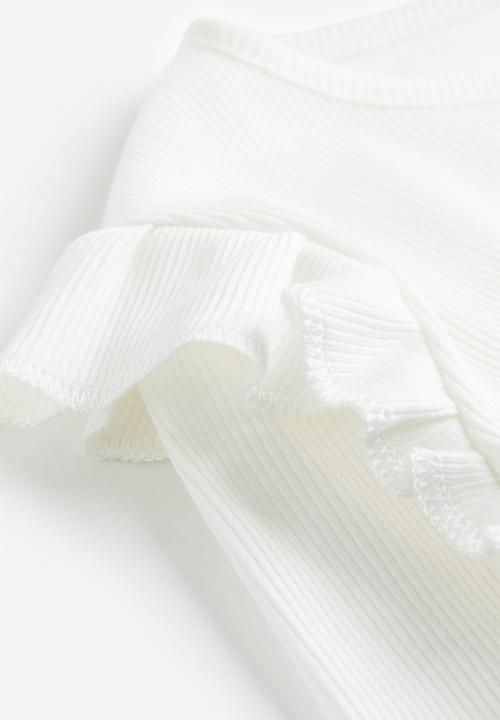 H&M - Flounce-trimmed ribbed top - white