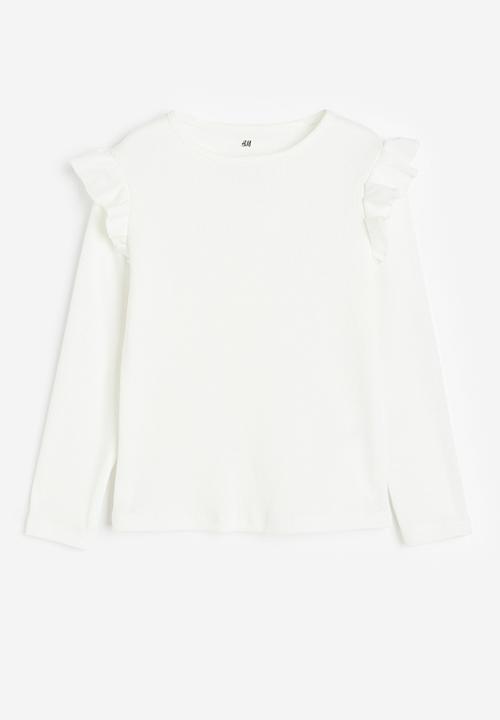 H&M - Flounce-trimmed ribbed top - white