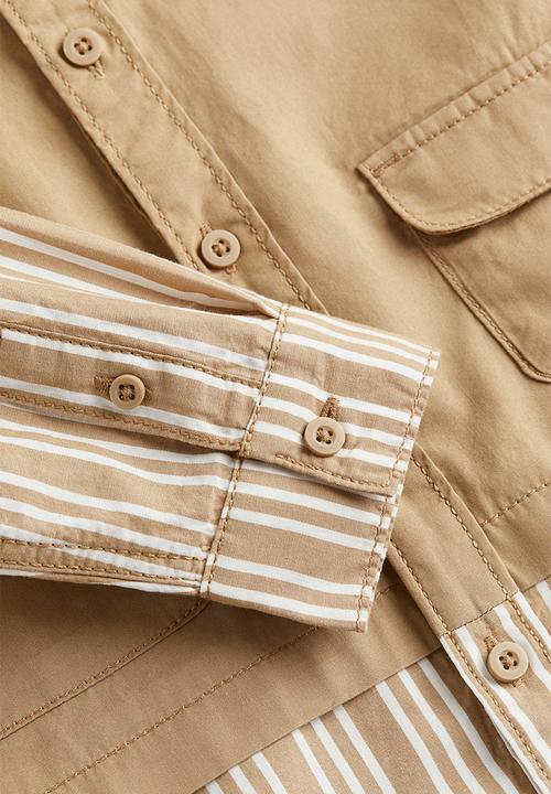 H&M - Oversized poplin overshirt - beige/striped