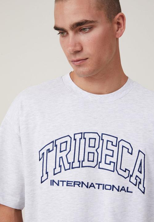 Cotton On - Box fit college t-shit - white marl/tribeca international 