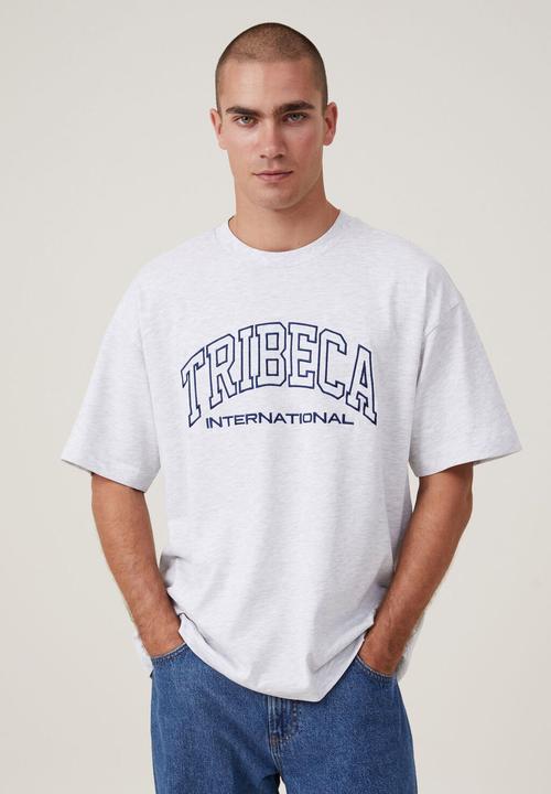 Cotton On - Box fit college t-shit - white marl/tribeca international 