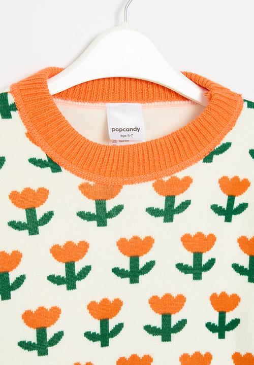 Pop Candy - Printed knit sweater - white & orange