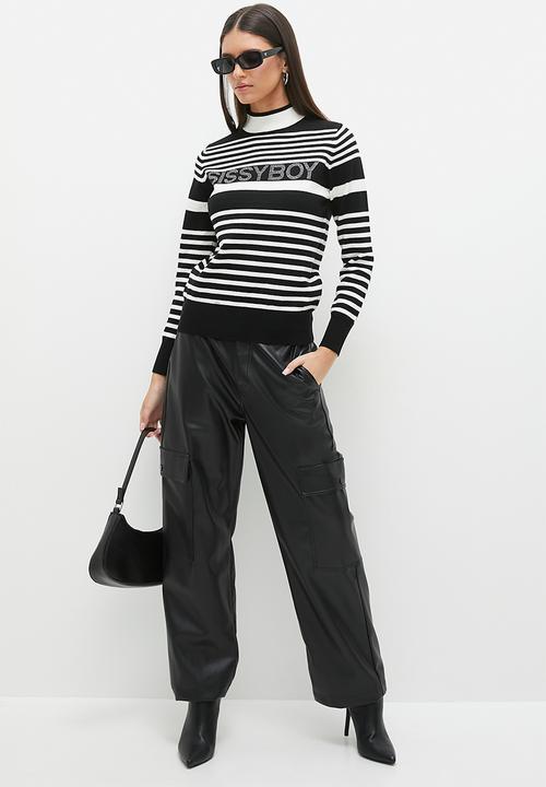 SISSY BOY - Stripe Knit W Diamante Branding - Black & White