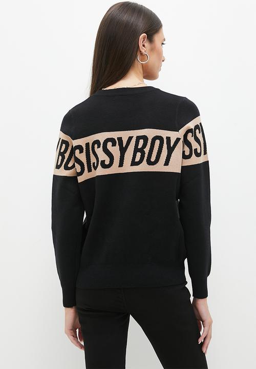 SISSY BOY - Basic Branded Contrast Knitwear - Black & Off White Stripe