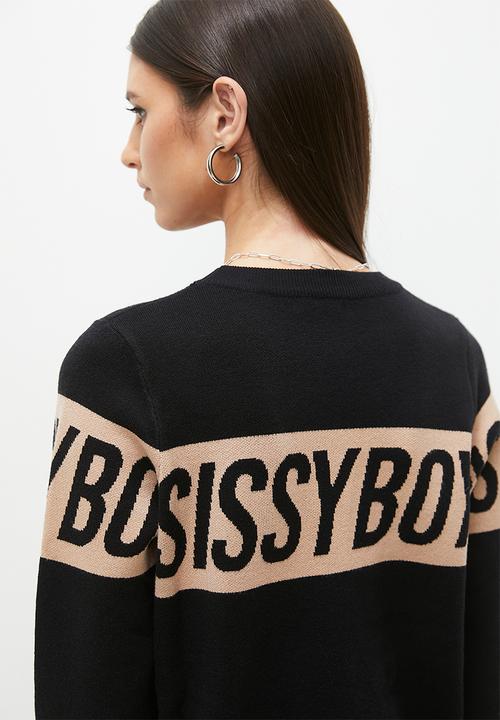SISSY BOY - Basic Branded Contrast Knitwear - Black & Off White Stripe