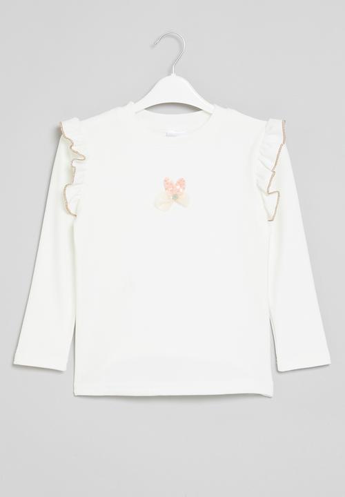 Pop Candy - Frill sleeve top - white