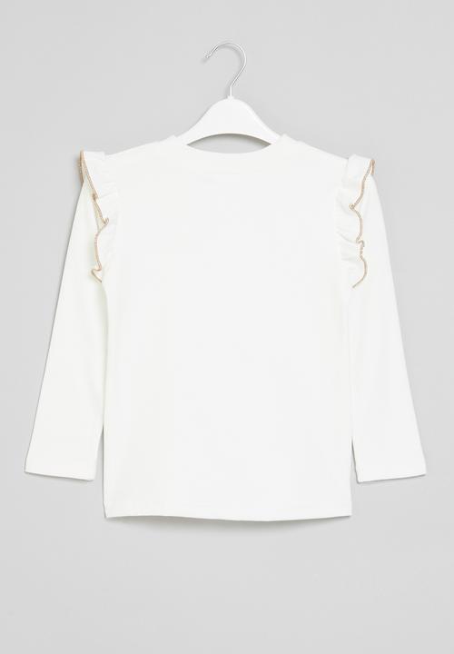 Pop Candy - Frill sleeve top - white