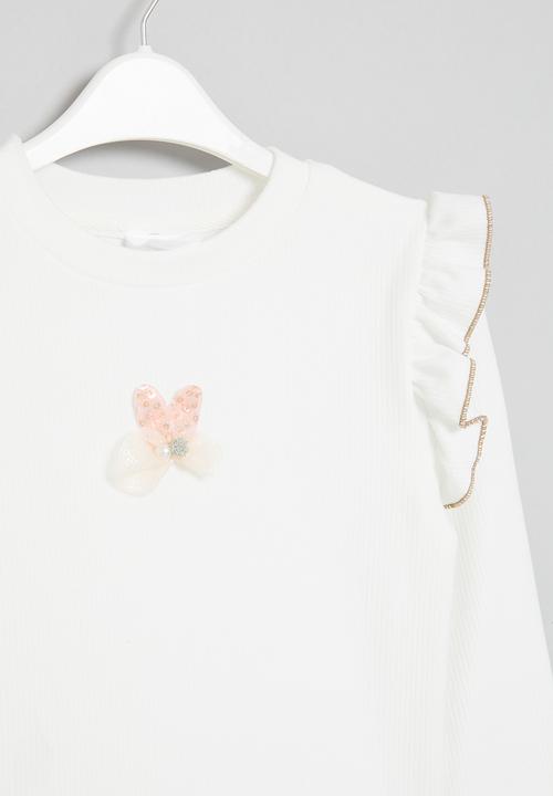 Pop Candy - Frill sleeve top - white