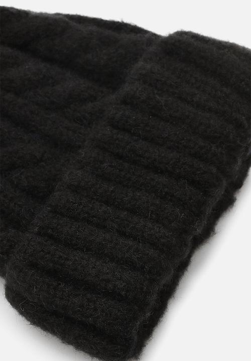 boohoo - Chunky mixed marl cable knit beanie - black