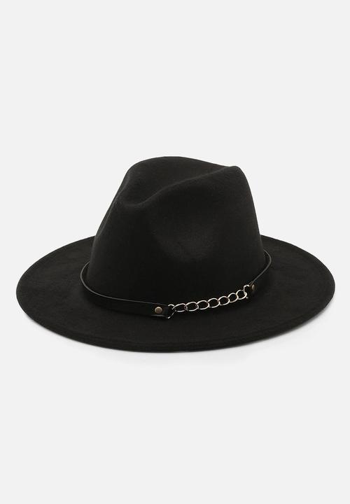 boohoo - Chain detail fedora hat - black
