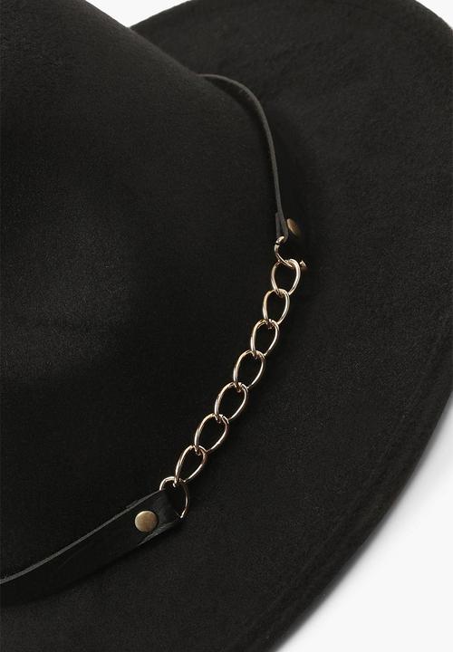boohoo - Chain detail fedora hat - black