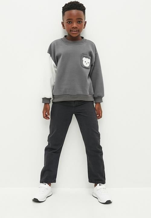 Pop Candy - Colour block teddy bear sweat top - grey & white