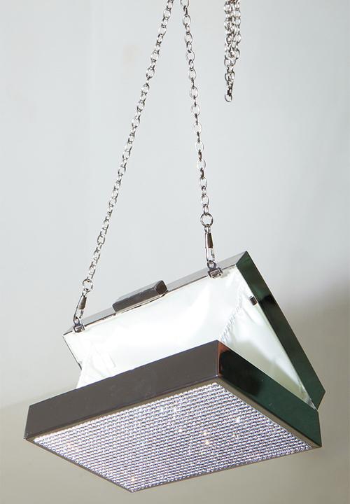 PrettyLittleThing - Silver diamante box clutch - silver