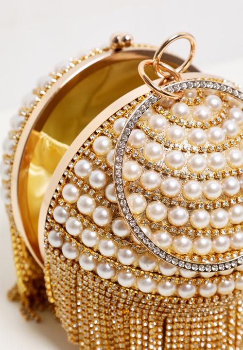 PrettyLittleThing - Gold diamante and pearl large sphere bag - gold
