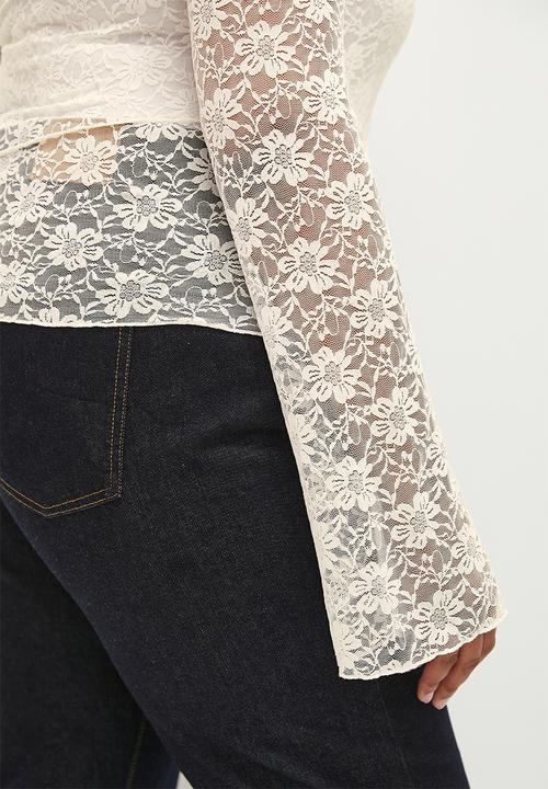 Cotton On - Plus Shae Spliced Lace Long Sleeve Top - Cream