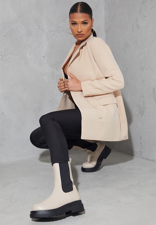 PrettyLittleThing - Cream calf high chunky chelsea boot - cream