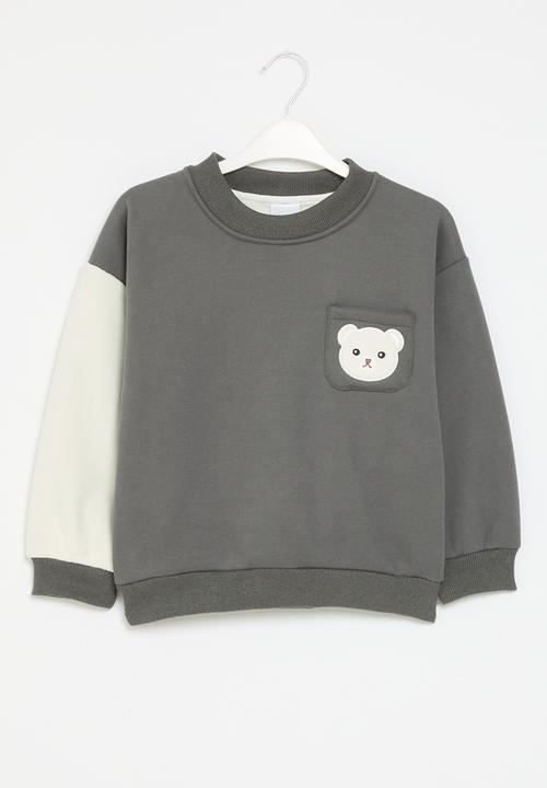 Pop Candy - Colour block teddy bear sweat top - grey & white