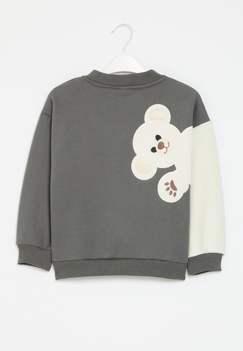 Pop Candy - Colour block teddy bear sweat top - grey & white