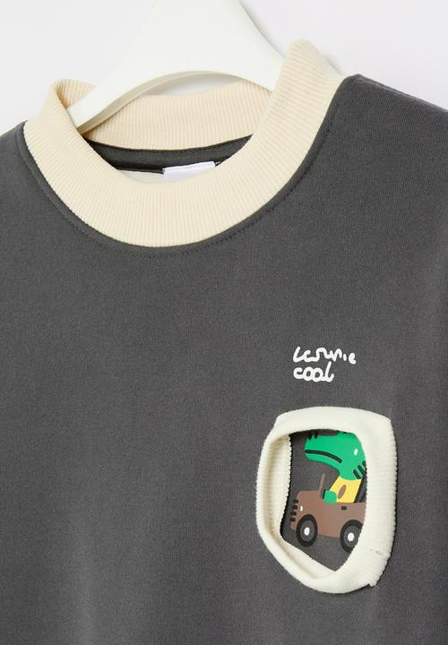 Pop Candy - Contrast sweat top - grey & ecru