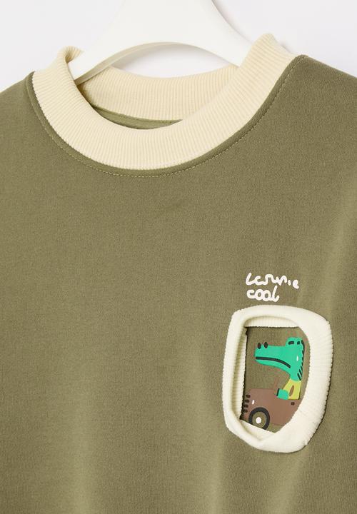 Pop Candy - Contrast sweat top - ecru & khaki