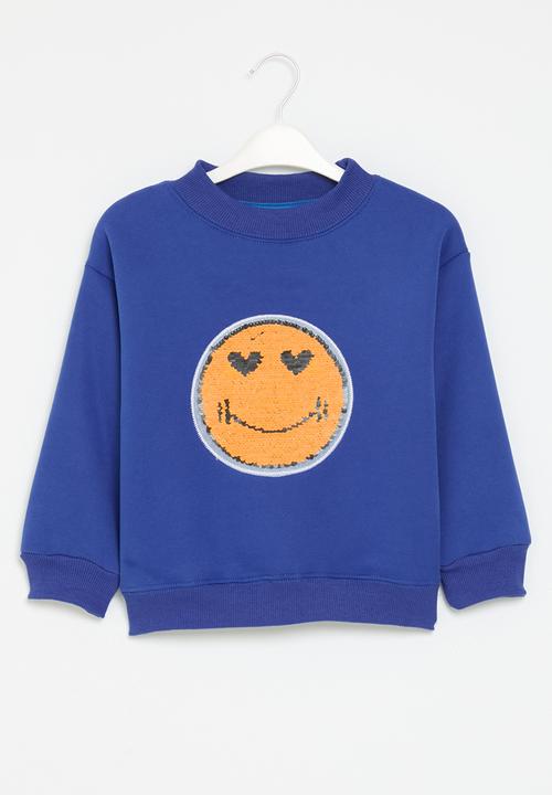 Pop Candy - Printed sequins face sweat top - blue