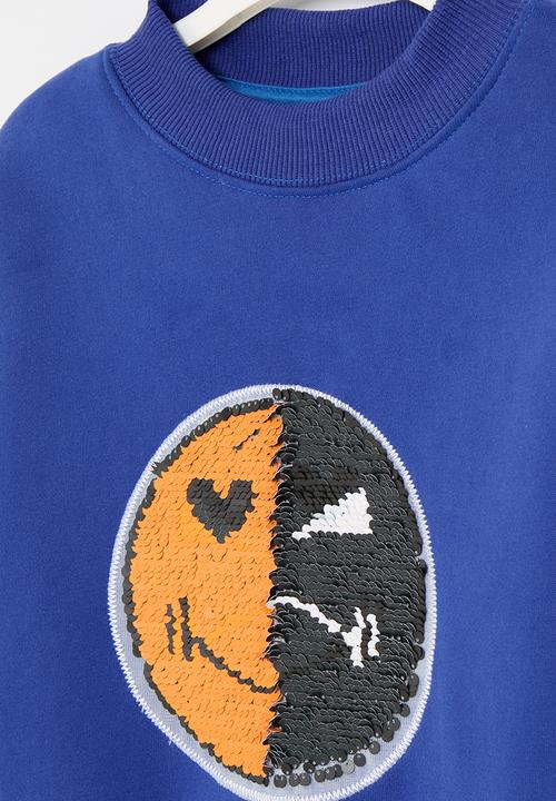 Pop Candy - Printed sequins face sweat top - blue