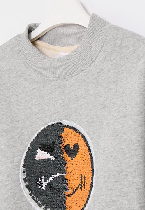 Pop Candy - Printed sequins face sweat top - grey