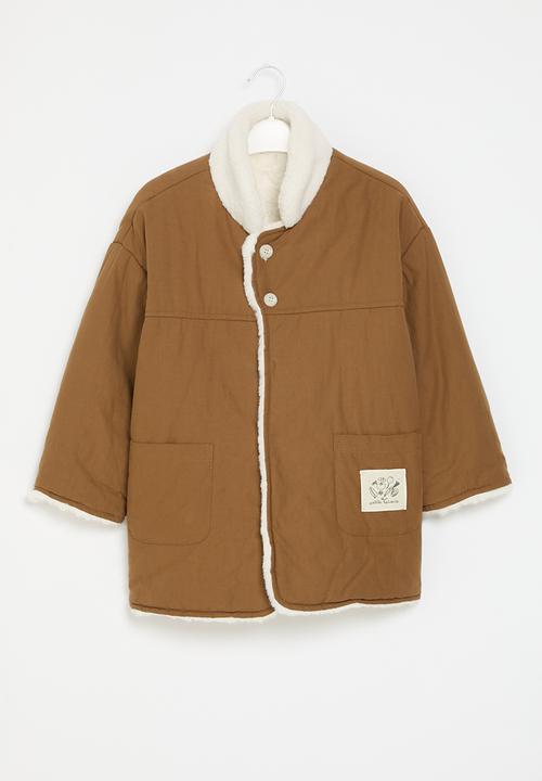 Pop Candy - Faux fur jacket - rust & cream