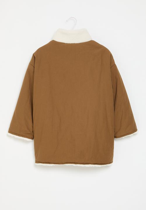 Pop Candy - Faux fur jacket - rust & cream