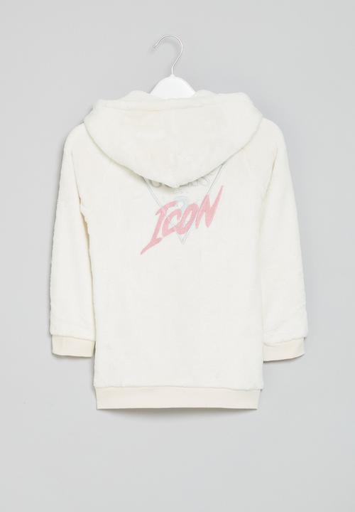 GUESS - Faux fur hooded active top w/z - cream white