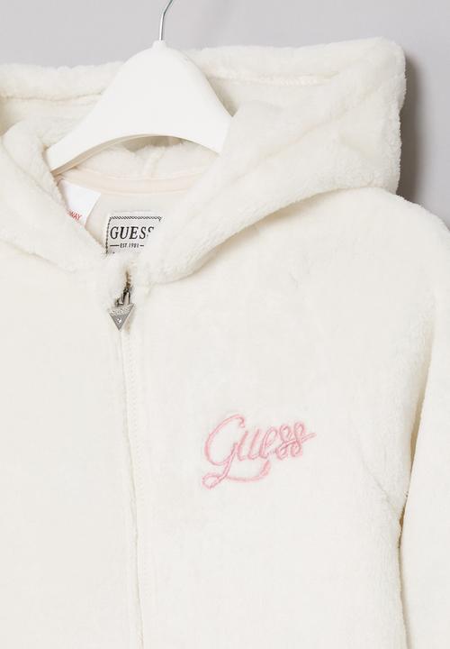 GUESS - Faux fur hooded active top w/z - cream white