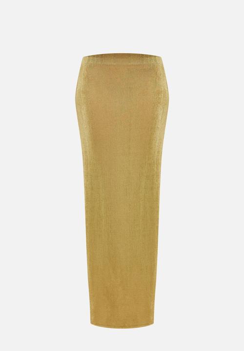 PrettyLittleThing - Olive slinky acetate basic maxi skirt - olive
