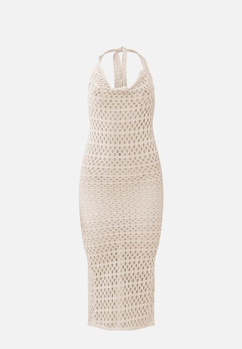 PrettyLittleThing - Cream textured sheer cowl neck midaxi dress - cream