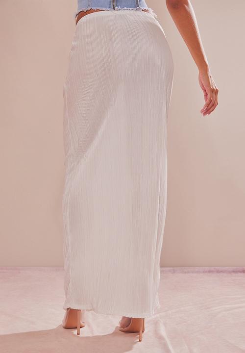 PrettyLittleThing - White plisse maxi skirt - white