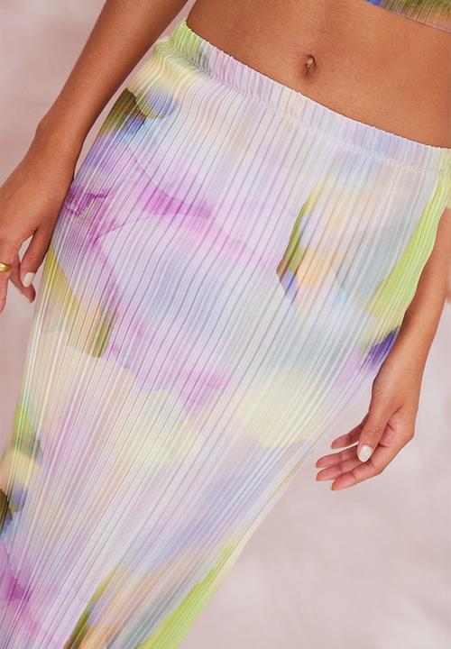 PrettyLittleThing - Multi watercolour print plisse maxi skirt - multi