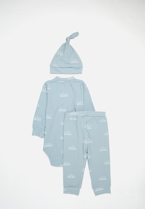 Pop Candy - 3 Piece printed romper set - blue