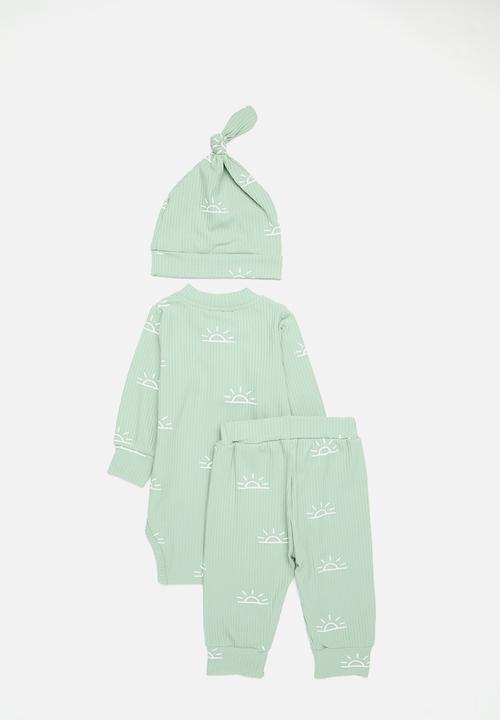 Pop Candy - 3 Piece printed romper set - green