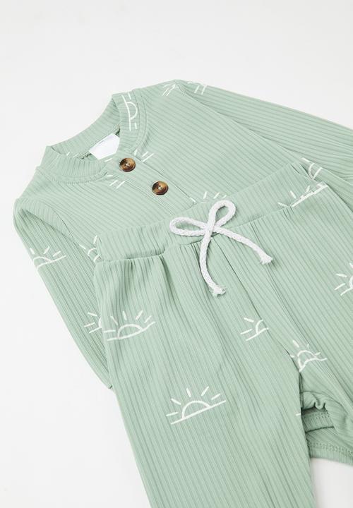 Pop Candy - 3 Piece printed romper set - green