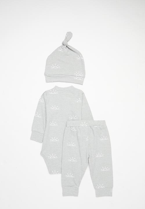 Pop Candy - 3 Piece printed romper set - grey