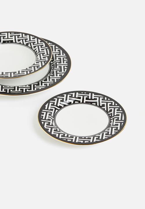 H&M - Deep porcelain plate - black patterned