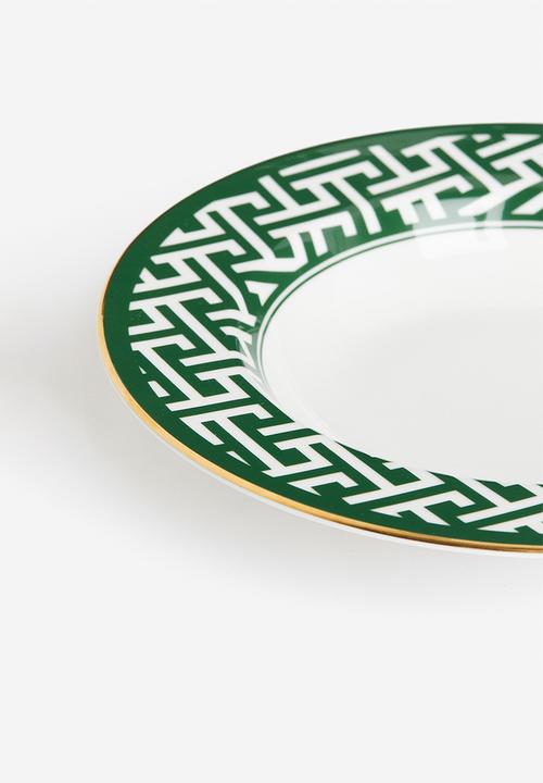H&M - Deep porcelain plate - green patterned