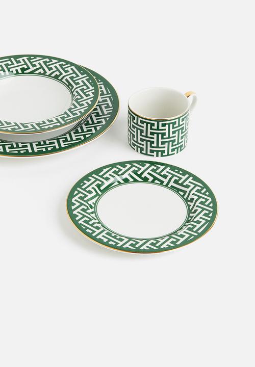 H&M - Deep porcelain plate - green patterned