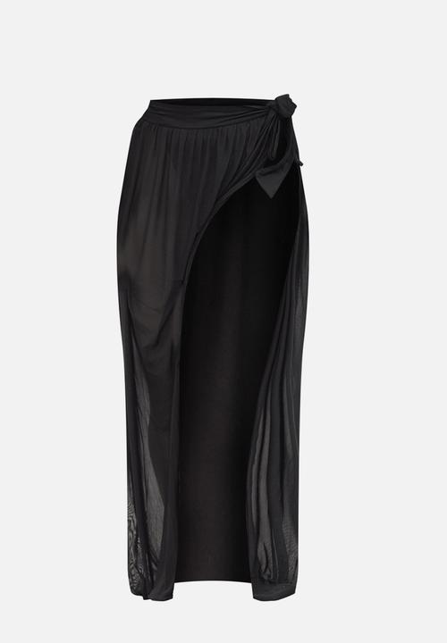 PrettyLittleThing - Black tie side maxi beach sarong - black