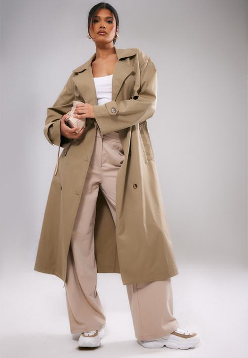 PrettyLittleThing - Light khaki button through oversized trench coat - light khaki