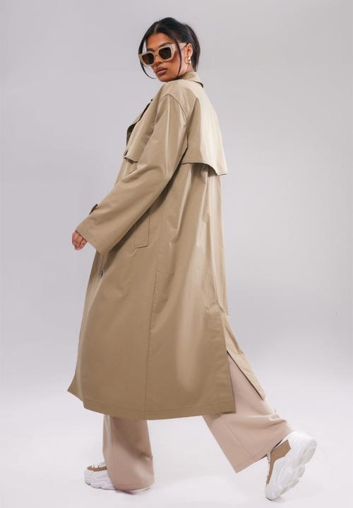 PrettyLittleThing - Light khaki button through oversized trench coat - light khaki